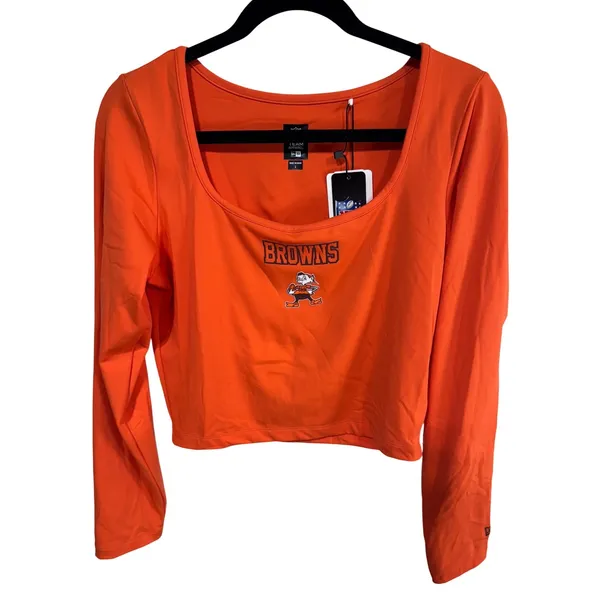 New Era Women's L Orange Long Sleeve Crop Top Cleveland Browns NFL Football - Image 3