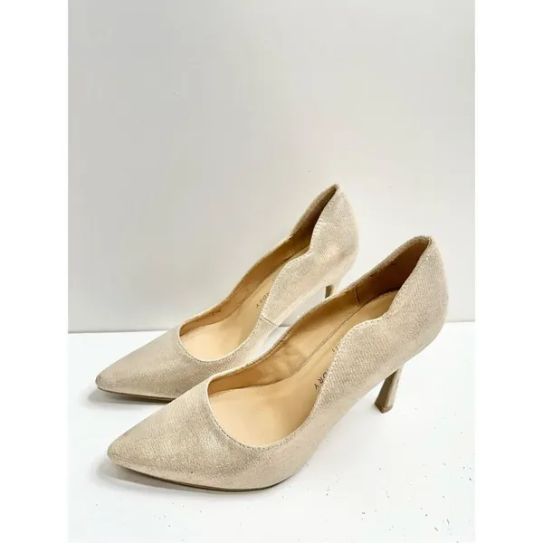Chinese Laundry Gold Metallic‎ Scalloped Pointed Toe Stiletto Pumps Heels 7.5 - Image 3