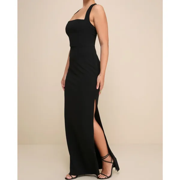 NEW Lulus Glamorous Dedication Black Sleeveless Crisscross Column Maxi Dress - Image 2
