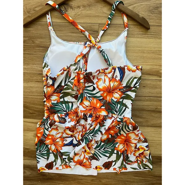 1XL Tropical Floral Peplum Tankini Swim Top Hibiscus Vacation Beach Cruise - Image 3