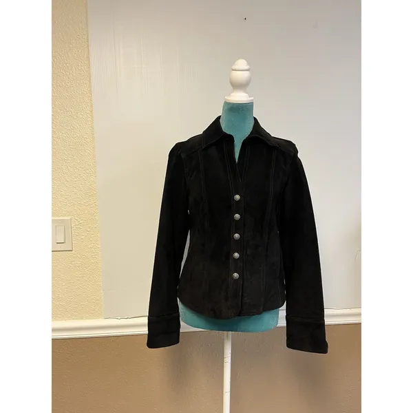 Y2K‎ Dress Barn Black Suede Leather Jacket Women’s Small Snap Front Boho Western - Image 8