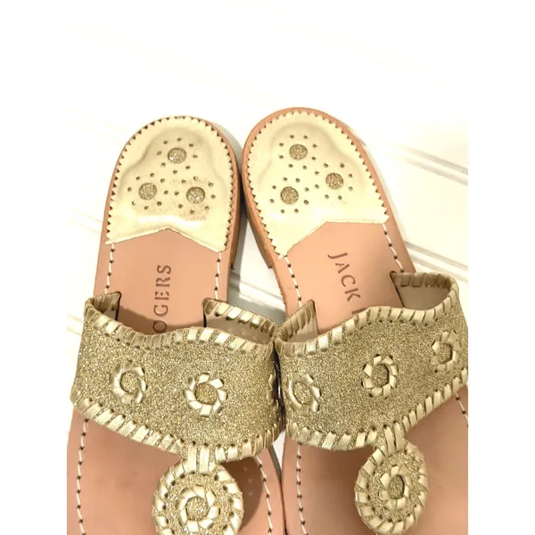 Jack Rogers Jacks Flat Sandal Gold Glitter Leather Thong Sandals Womens 9M - Image 3