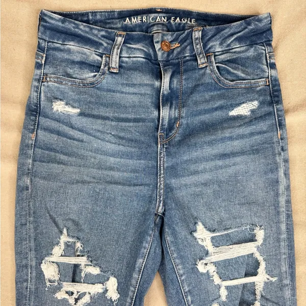 American Eagle Curvy Hi-Rise Jegging Jeans Womens Size 4 Medium Wash Distressed - Image 3