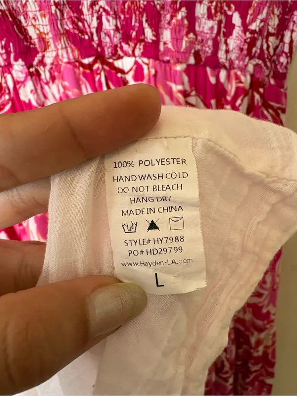 HAYDEN LA Tropical Floral Smocked Ruffled Midi Tank Dress Pink Sz Large - Image 12