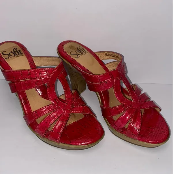 Sofft hot pink pattern leather open toe heels Red Size 6.5 - Image 6