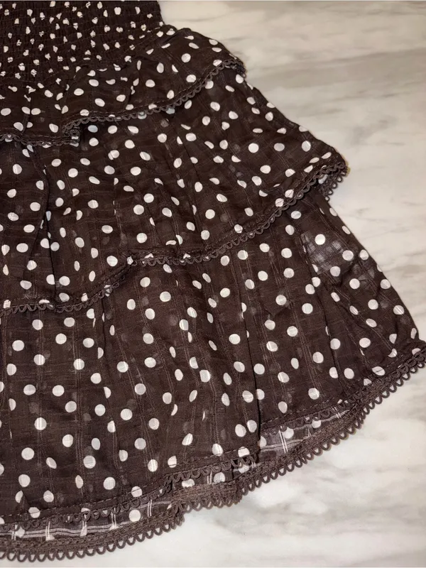 Wild Fable Brown White Polka Dot Strapless Smocked Tiered Mini Dress Medium NWT - Image 3