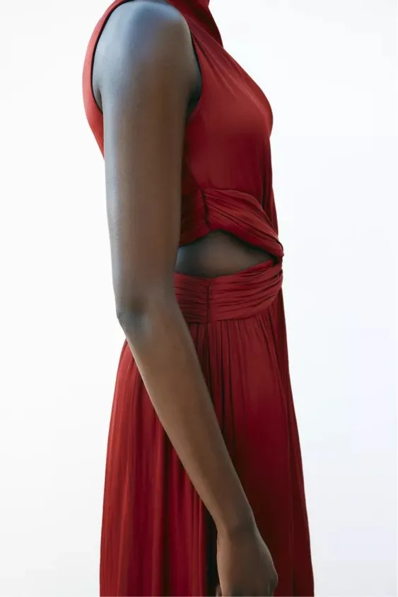Zara maxi dress Burgundy Sleeveless cut out satin effect evening wedding summer - Image 11