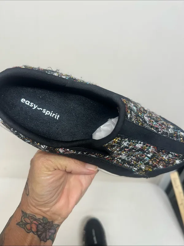 Easy Spirit Black Slip-On Loafers with Multicolor Tweed - Image 4