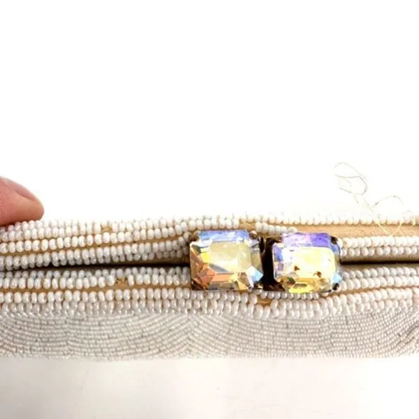 Vintage‎ Beaded iridescent Delill handbag clutch bag made in Belgium white - Image 4