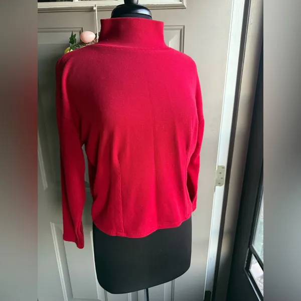 Vintage 90s Express Tricot red crop ribbed turtleneck, size small - Image 2