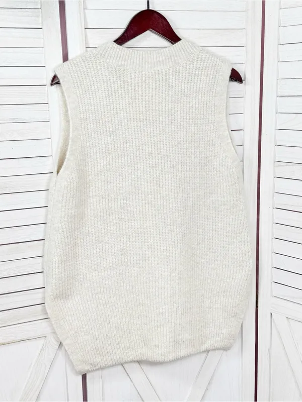 Vince Camuto Oversized V Neck Sleeveless Sweater Vest Beige Small Heritage - Image 8
