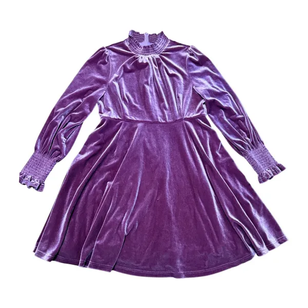 Baltic Born Plum Velvet Smocked High Neck Mini Dress Long Sleeve Womens XL - Image 12