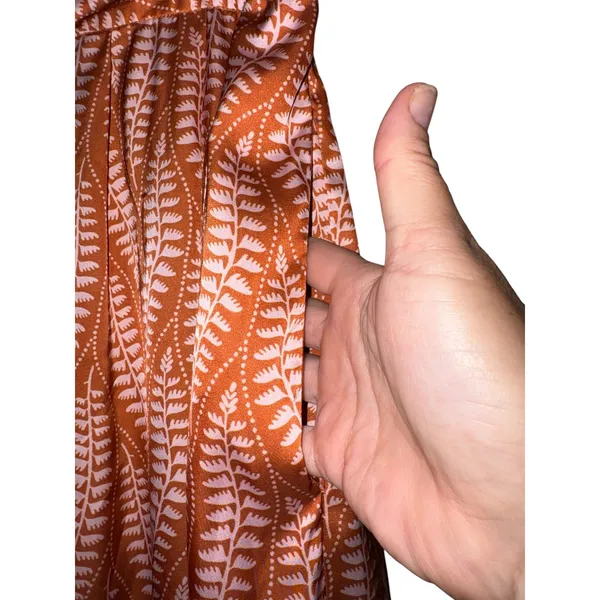 Hutch Rust Orange Pink Leaf Print Wide Leg High Waist Satin Pants Large‎ Womens - Image 4