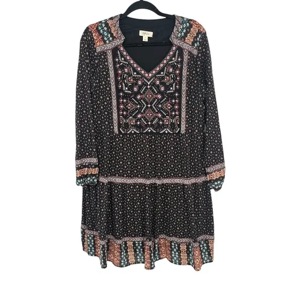 Style &‎ Co Dress Large Black Boho Embroidered Beaded Boho Peasant Dress Flowy - Image 2