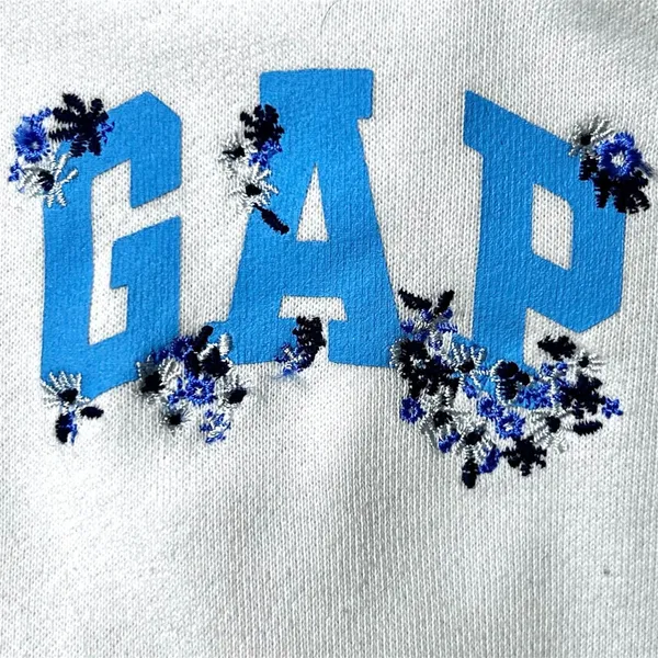 Vintage GAP Floral Embroidered Logo Full Zip Hoodie M White Blue Sweatshirt Y2K - Image 2