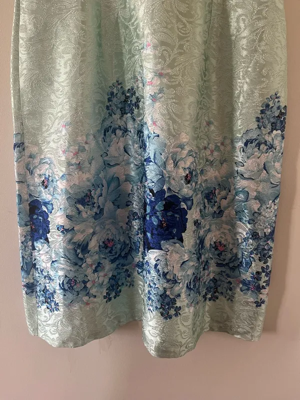 Coastal Floral Mini Dress 6 Blue White Garden Party Feminine Elegant Resort - Image 3