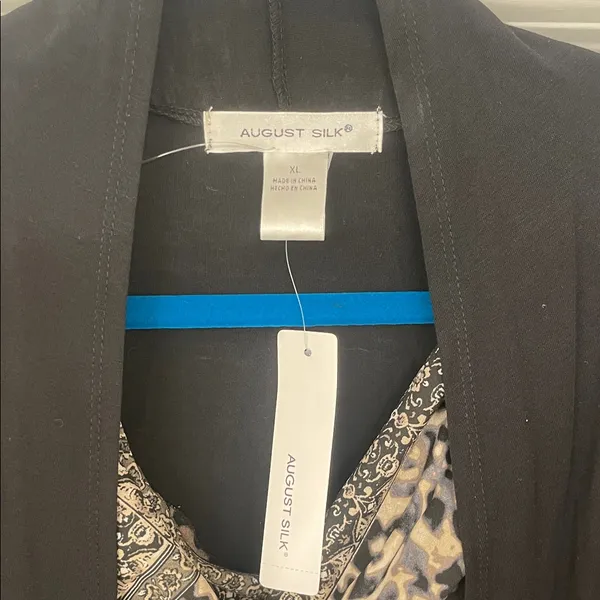 August Silk Black Cardigan with Patterned Top - Image 2