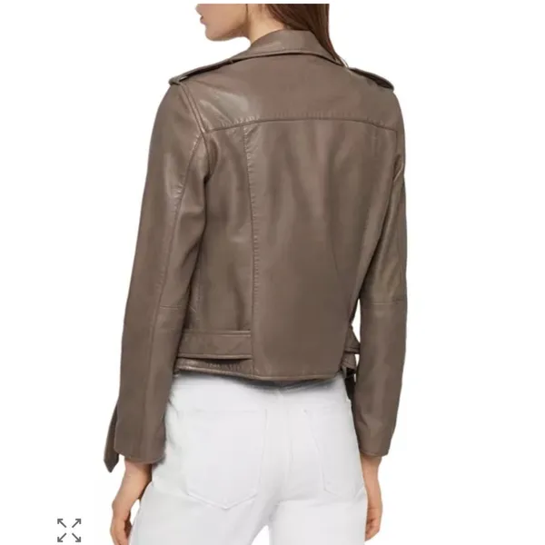 AllSaints Balfern Leather Biker‎ Jacket Women's Size 0 Taupe Moto Fall Edgy - Image 2