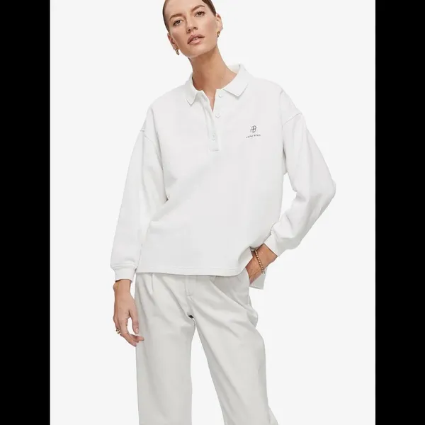 ANINE BING TATUM POLO SWEATSHIRT IN IVORY REVOLVE $200 casual logo winter - Image 5
