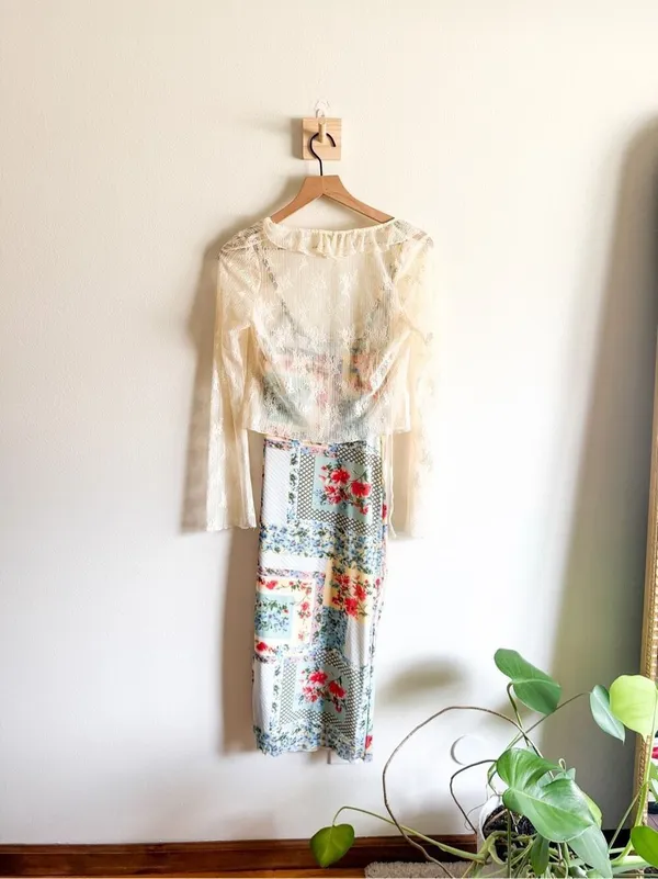 Thirty / Thirty Patchwork Print Dress with Lace Shawl Size S - Image 7