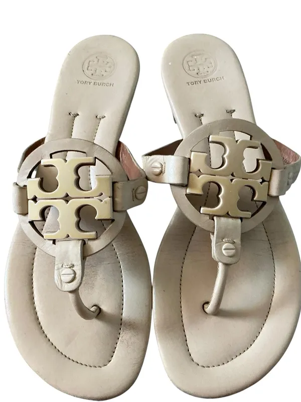 Tory Burch Miller Sandals in Light Beige Leather with Logo Medallion - Image 2