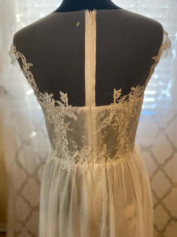 Bridess White Bride Wedding Dress Lace Split Long Floral Formal Gown + Cups NEW - Image 5