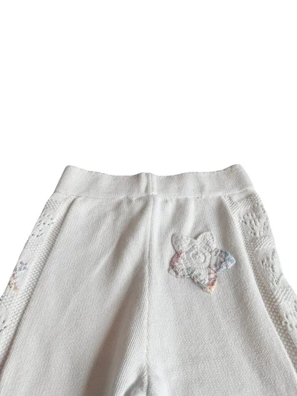 LoveShackFancy White Toro Crochet Flare Pants Wide Leg Pointelle X-Small Women's - Image 6