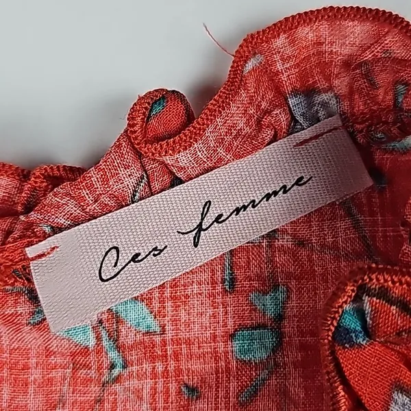 Ces Femme Women's Red Floral Cotton Ruffle Sleeveless Mini‎ Dress Size Medium - Image 4