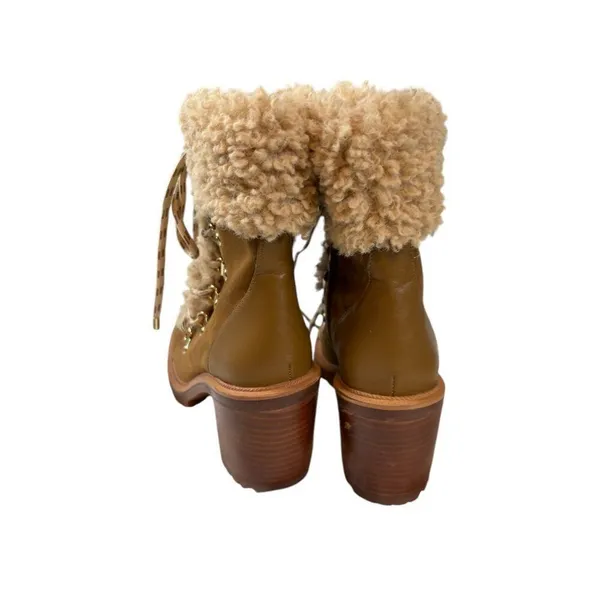 JLO Jennifer Lopez Brown Shearling-Lined Lace-Up Boots With Block Heel - Image 14