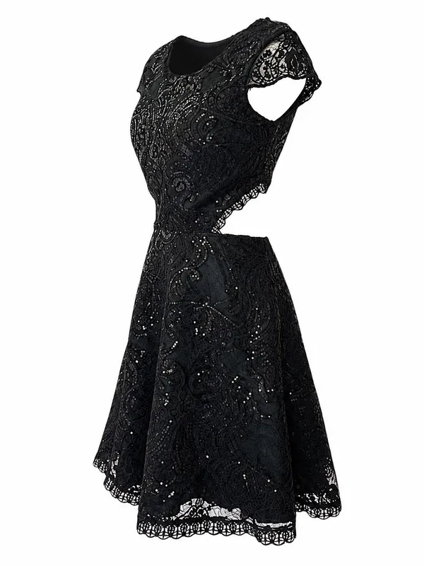 NWT Macy Black Sequin Lace Mini cutout Dress 7 S Whimsigoth Coquette Semi Formal - Image 7