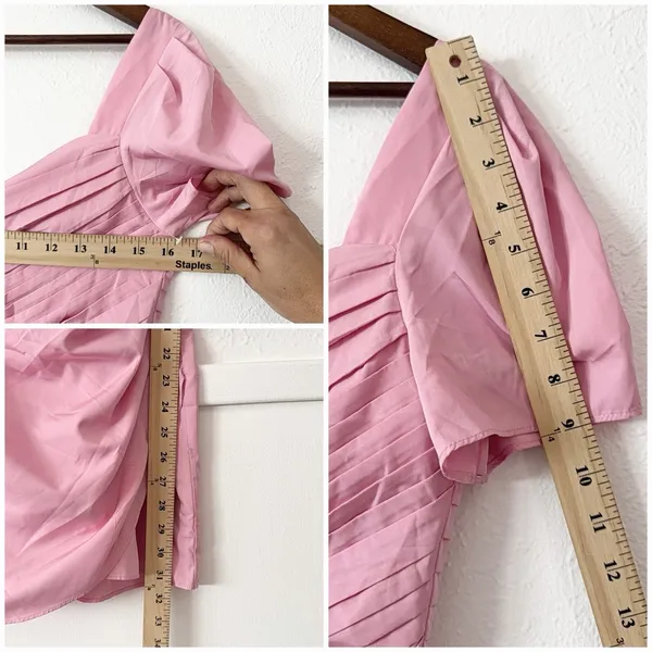 H&M Pink Ruched Puff Sleeve Mini Dress S Cottagecore Coquette Romantic - Image 8