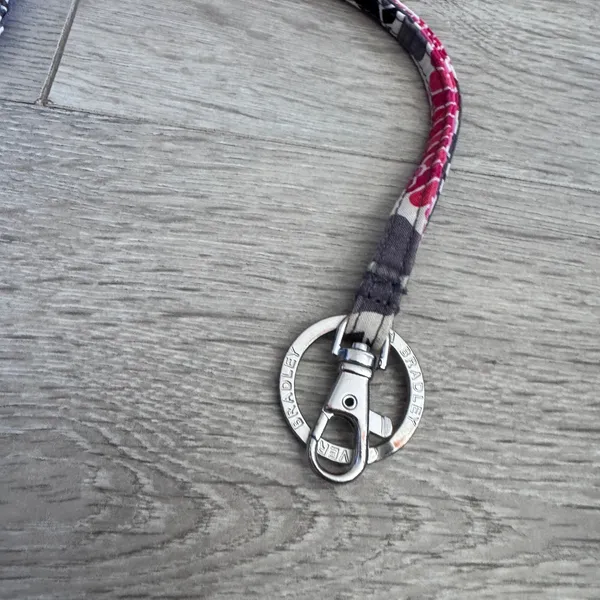 Vera Bradley Pink Grey Floral Cotton Lanyard with‎ Silver Key Ring and Clasp - Image 2
