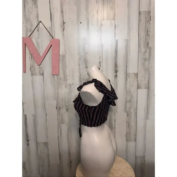 Ambiance Striped Ruffle Crop Top Size Medium Tie Front Sleeveless Boho Festival - Image 2