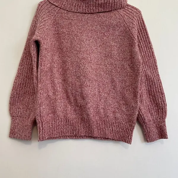 NINE WEST Cowlneck Sweater Mauve Pink White Marled Heather Cowl Neck Puff Sleeve - Image 4