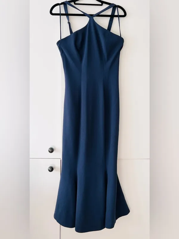 Dress the Population Navy Blue Halter Midi Dress Size Small Fit & Flare - Image 5