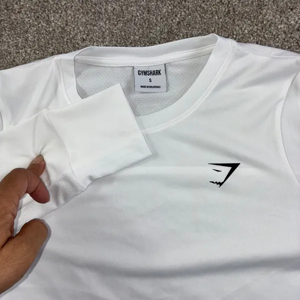 Gymshark White Long Sleeve Athletic Top Women's Size S Mesh‎ Panels Logo - Image 2