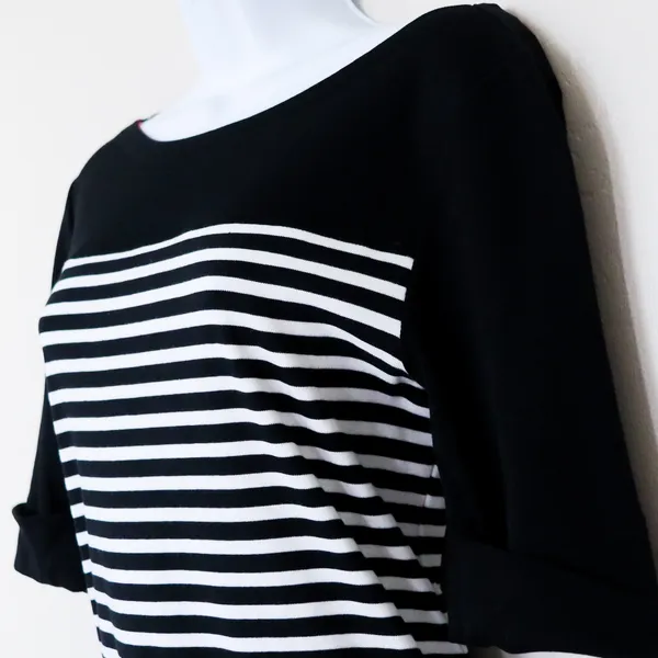 Lauren Ralph Lauren Sheath‎ Dress Women Size L Black White Striped Belted Cotton - Image 13