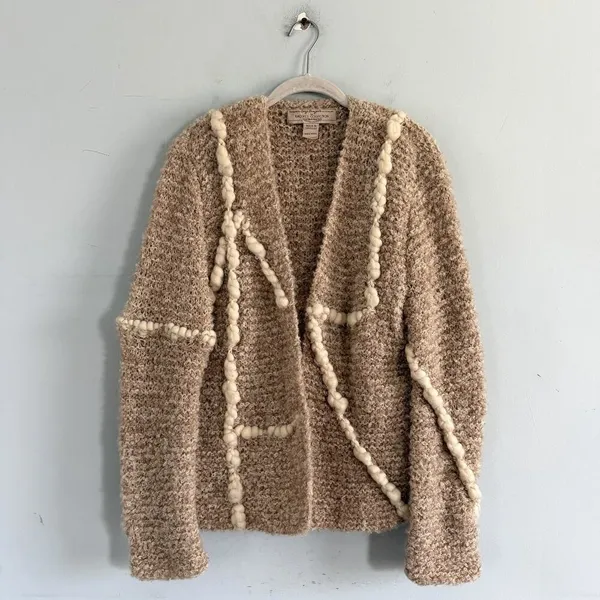 Vintage Gogo‎ Bregante Raquel's Collection Wool Open Front Cream Marl Cardigan - Image 2