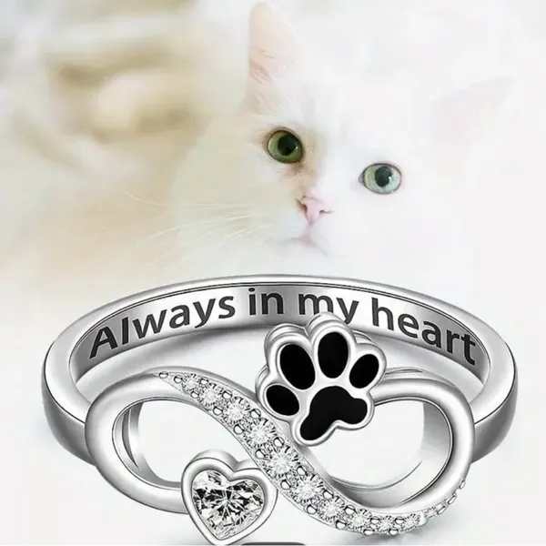 Infinity Heart Paw Print Ring for the Cat Lover “ Always in my Heart”Size 6 NWT - Image 4