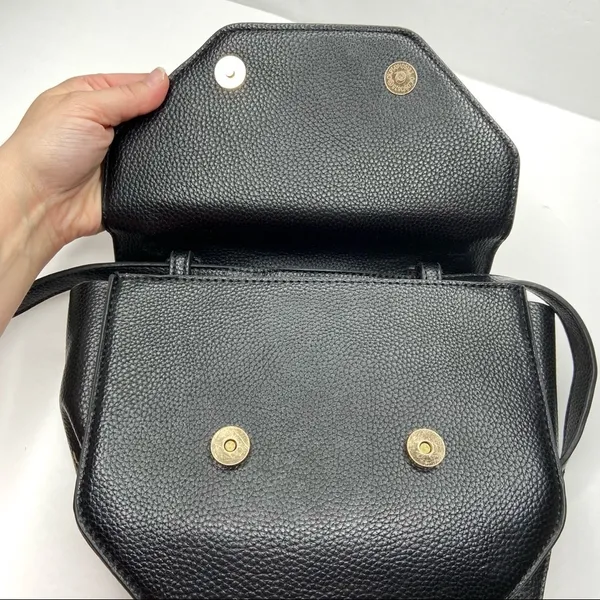 Black Faux Leather Structured Metal Handle Purse Bag - Image 8