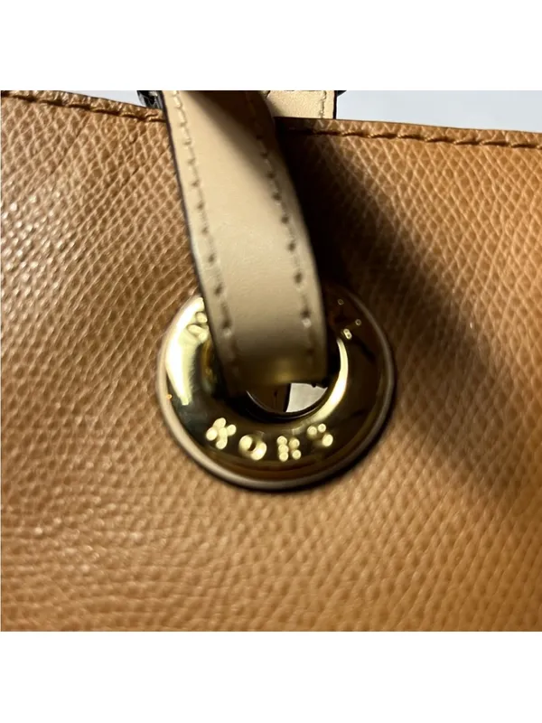 Michael Kors Cognac Leather Tote with MK Pendant - Image 3