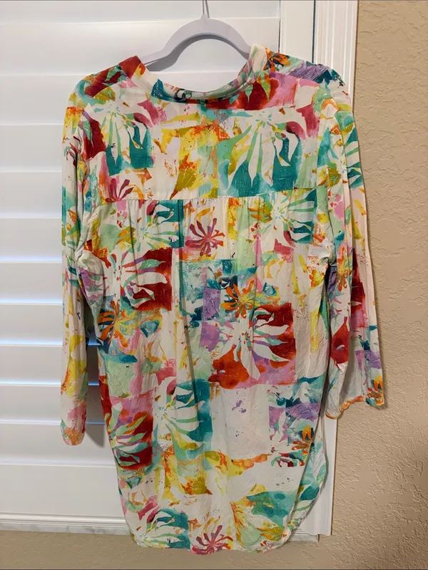 Jams World Multicolor Floral Button-Down Women's Shirt - Lightweight V-Neck L - Image 4