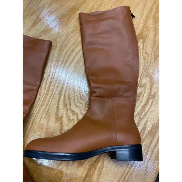 Frame Le Ramsay Knee High Boots Women's 8 Brown Leather Block Heel Zip Back S25 - Image 4