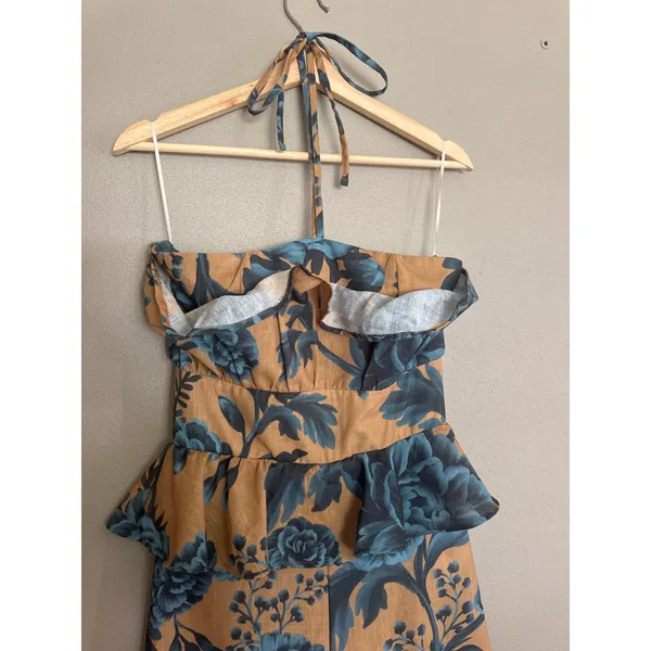 ESPECIA Anthropologie Halter Floral Peplum Jumpsuit Size Small - Image 6
