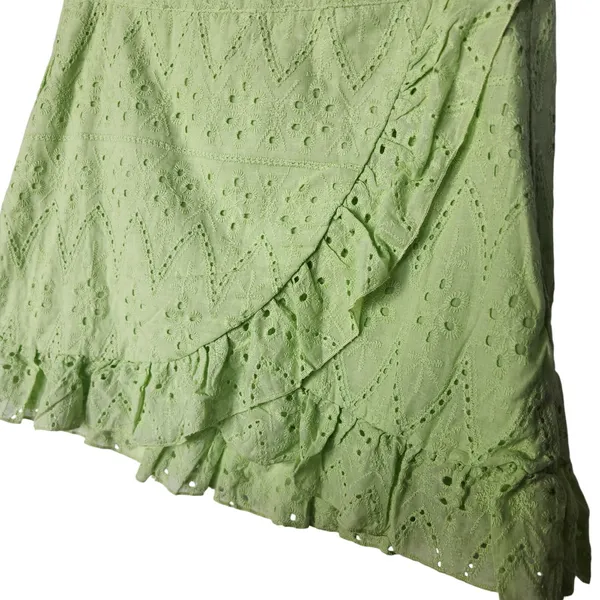 Francesca's HYFVE Lime Green Ruffle Trim Embroidered Eyelet Floral Wrap Skirt M - Image 2