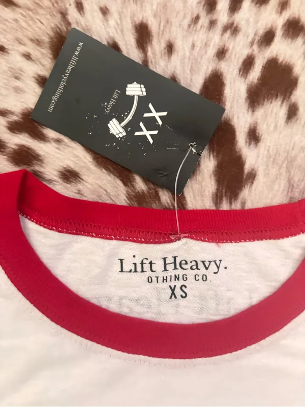 Lift Heavy White & Red Ringer Crop Tee‎ - Image 2