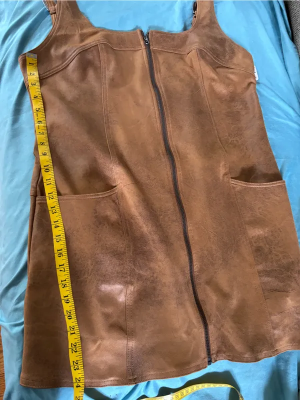 Free People Tan Faux Leather Pinafore Dress with Front Zip - Image 7