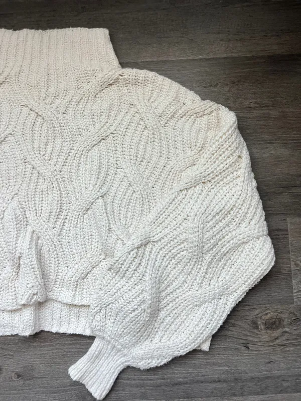 Cream Knit High Neck Sweater - Image 2