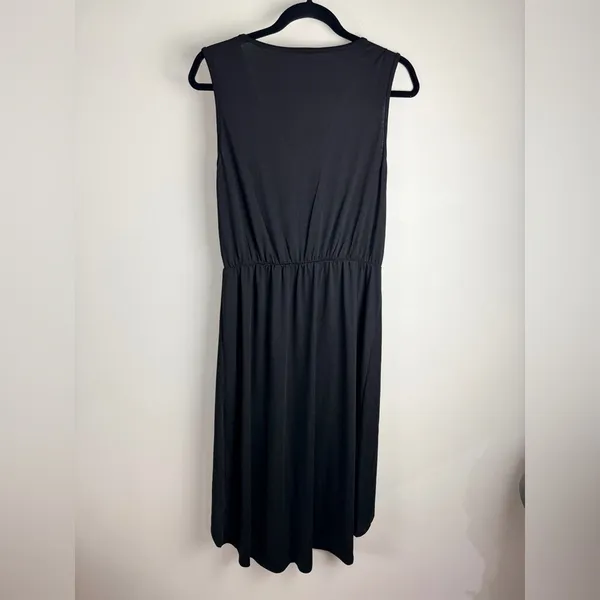 Halara Deep V Neck High Low Crossover Hem Midi Dress Black Large NWT - Image 3