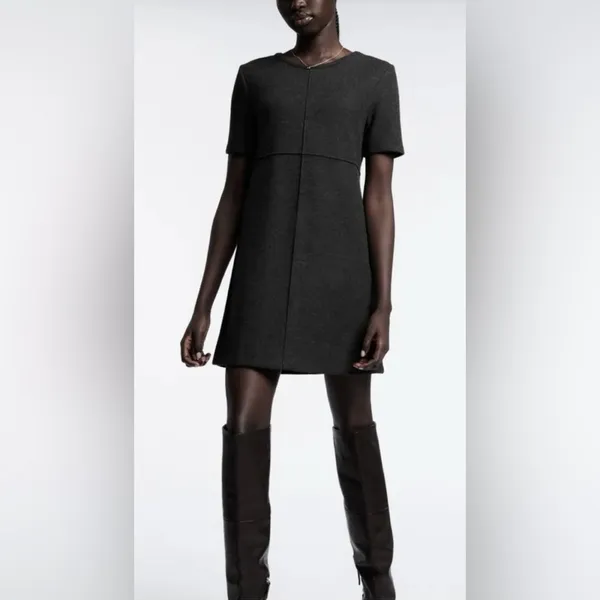 ZARA Dark Gray Short‎ Sleeve Crewneck Cotton Blend Soft Mini Dress Size Small - Image 6